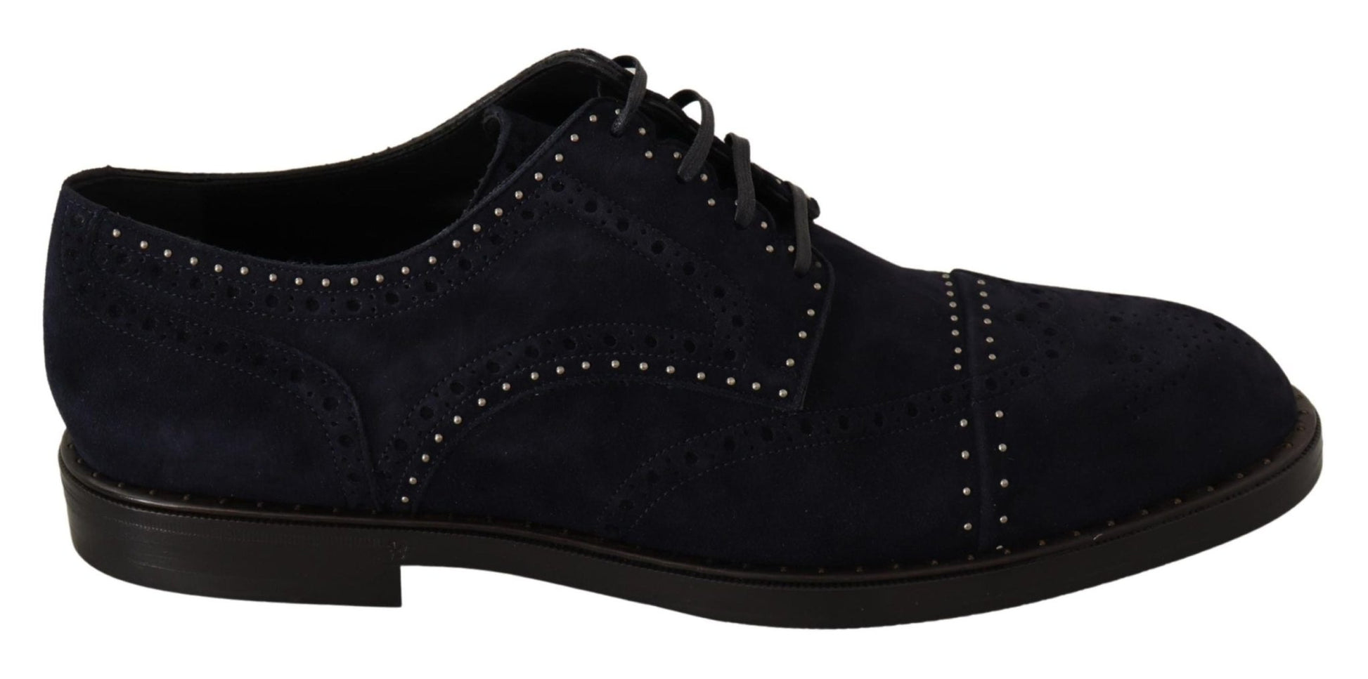 Dolce & Gabbana Blue Suede Leather Derby Studded Shoes - SMARTMARTNZ