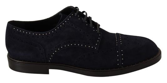 Dolce & Gabbana Blue Suede Leather Derby Studded Shoes - SMARTMARTNZ