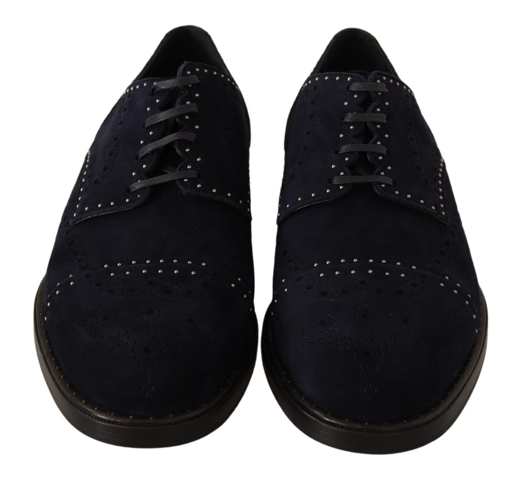 Dolce & Gabbana Blue Suede Leather Derby Studded Shoes - SMARTMARTNZ