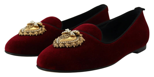 Dolce & Gabbana Bordeaux Velvet Slip - On Loafers Flats Shoes - SMARTMARTNZ
