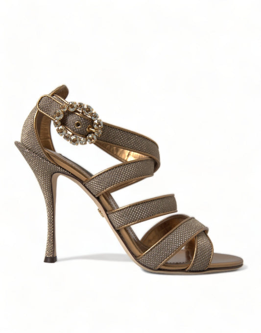 Dolce & Gabbana Bronze Crystal Strap Heels Sandals Shoes - SMARTMARTNZ
