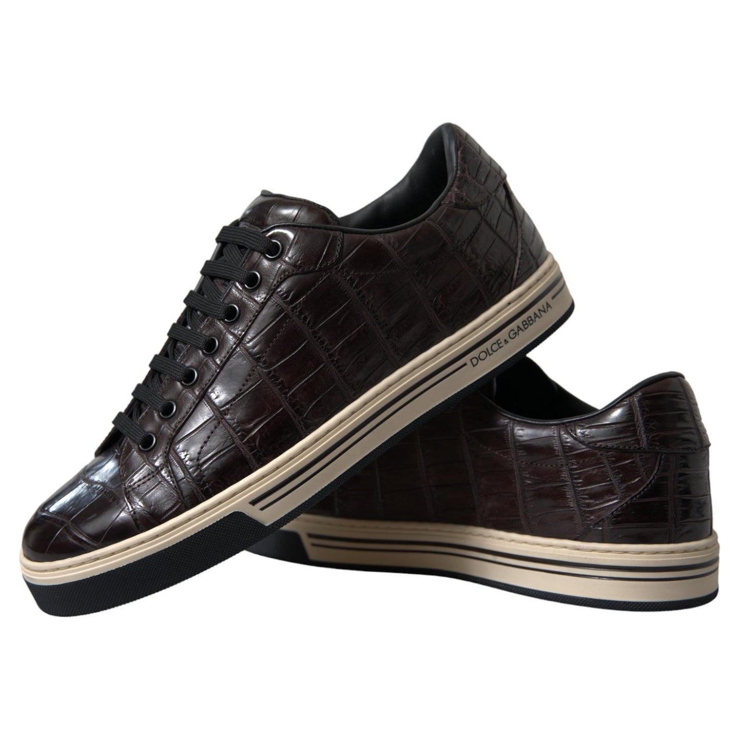 Dolce & Gabbana Brown Croc Exotic Leather Men Casual Sneakers Shoes - SMARTMARTNZ