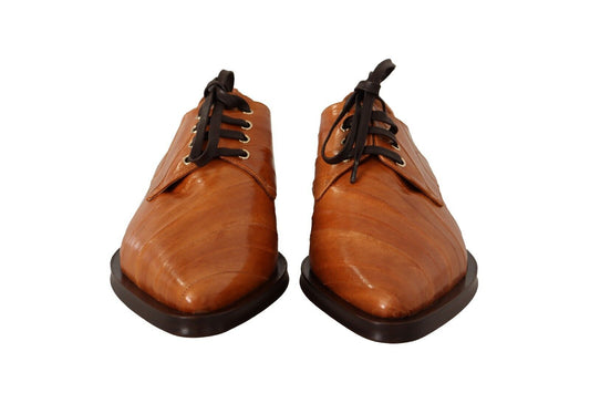 Dolce & Gabbana Brown Eel Leather Lace Up Formal Shoes - SMARTMARTNZ