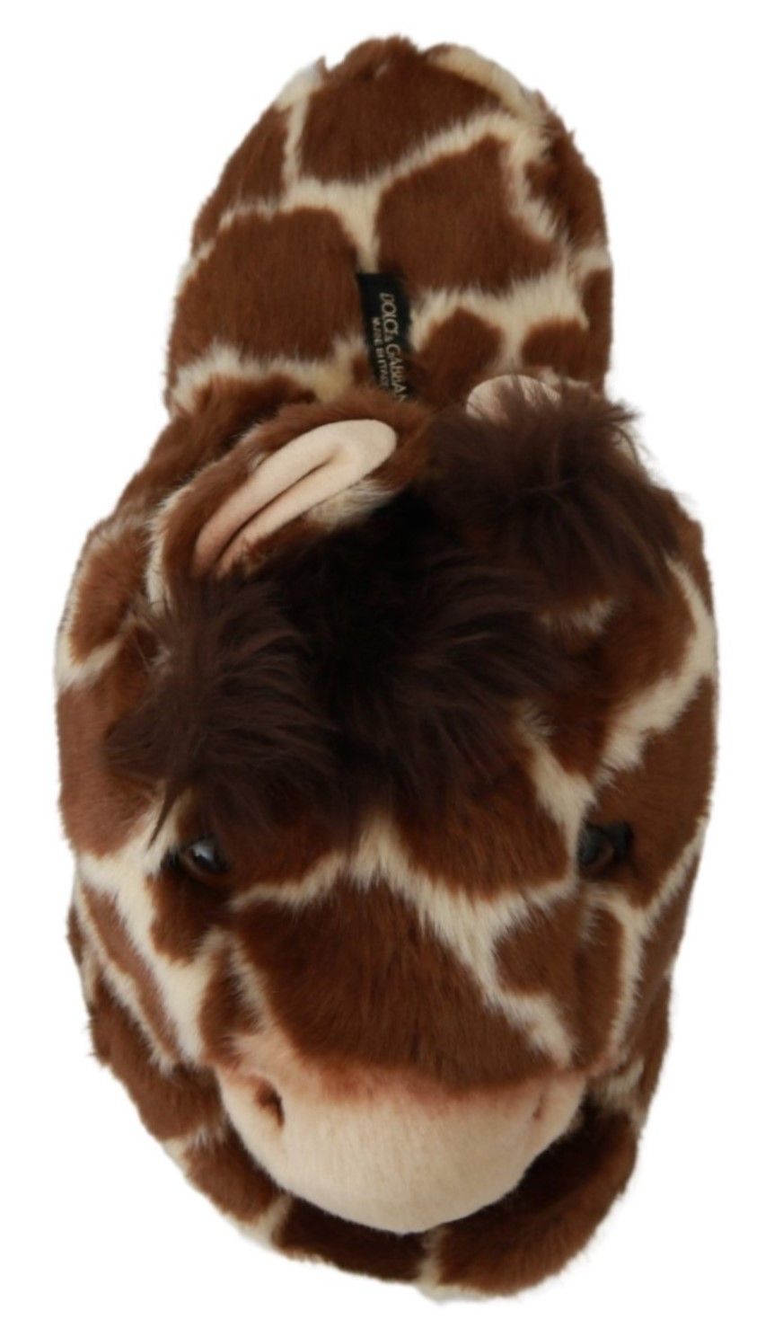 Dolce & Gabbana Brown Giraffe Slippers Flats Sandals Shoes - SMARTMARTNZ