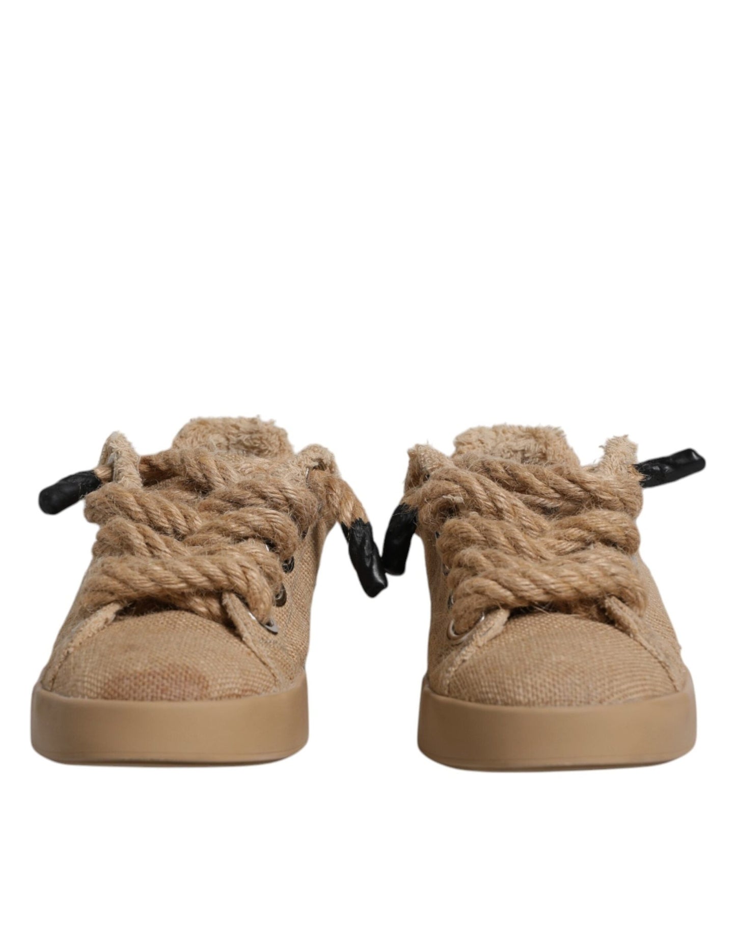 Dolce & Gabbana Brown Jute Fabric Low Top Men Sneakers Shoes - SMARTMARTNZ