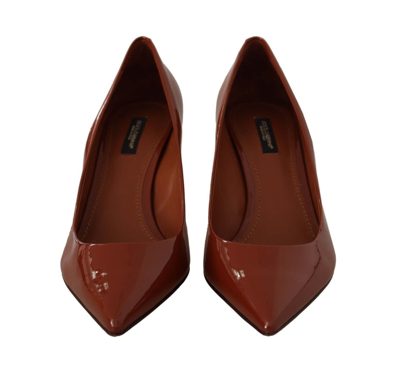 Dolce & Gabbana Brown Kitten Heels Pumps Patent Leather Shoes - SMARTMARTNZ