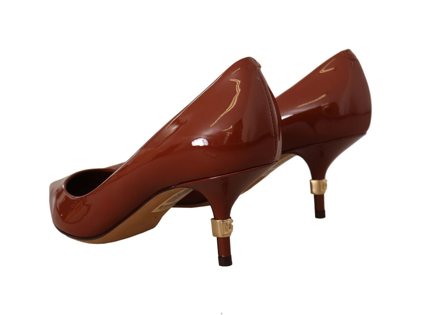 Dolce & Gabbana Brown Kitten Heels Pumps Patent Leather Shoes - SMARTMARTNZ
