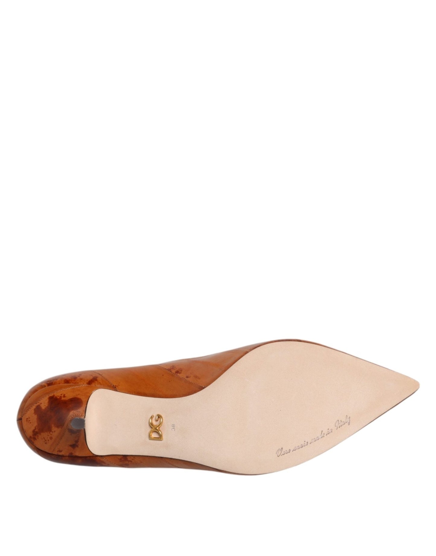 Dolce & Gabbana Brown Leather Kitten Heels Pumps Shoes - SMARTMARTNZ