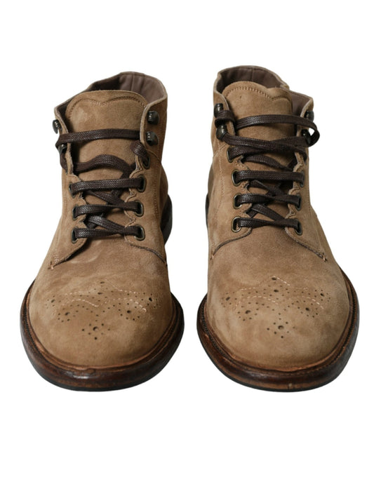 Dolce & Gabbana Brown Leather Lace Up Ankle Boots Shoes - SMARTMARTNZ