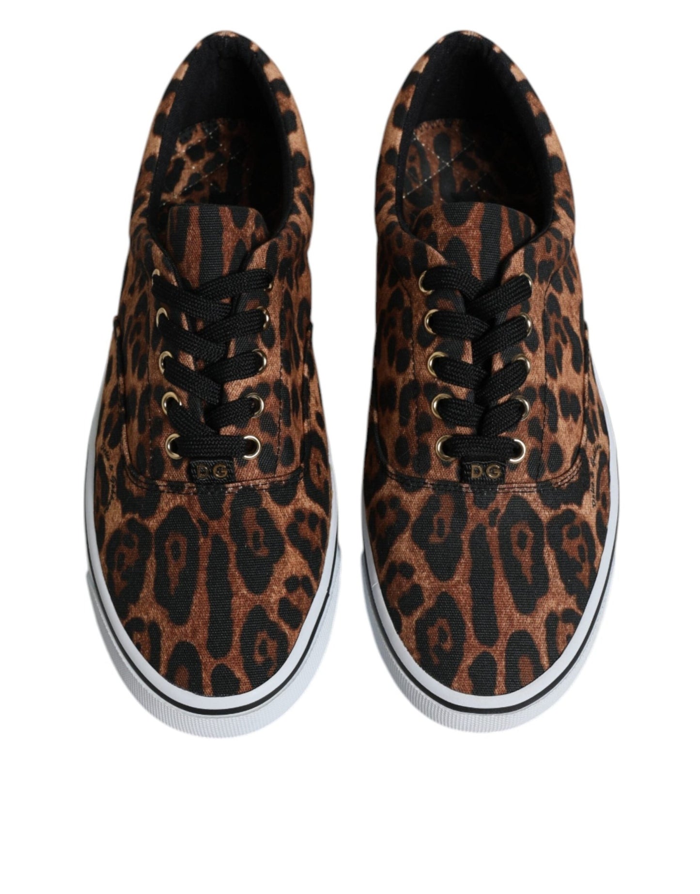 Dolce & Gabbana Brown Leopard Logo Print Cotton Sneakers Shoes - SMARTMARTNZ