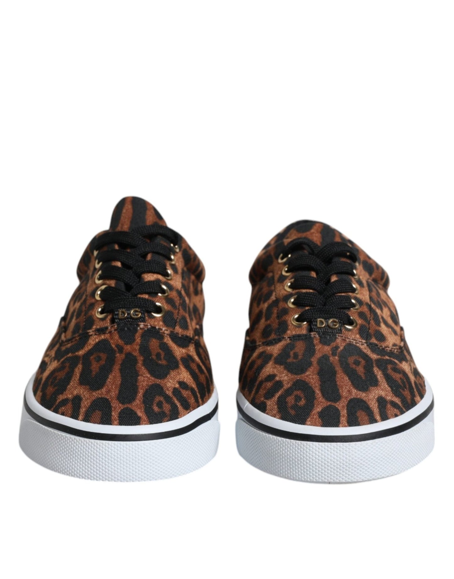 Dolce & Gabbana Brown Leopard Logo Print Cotton Sneakers Shoes - SMARTMARTNZ