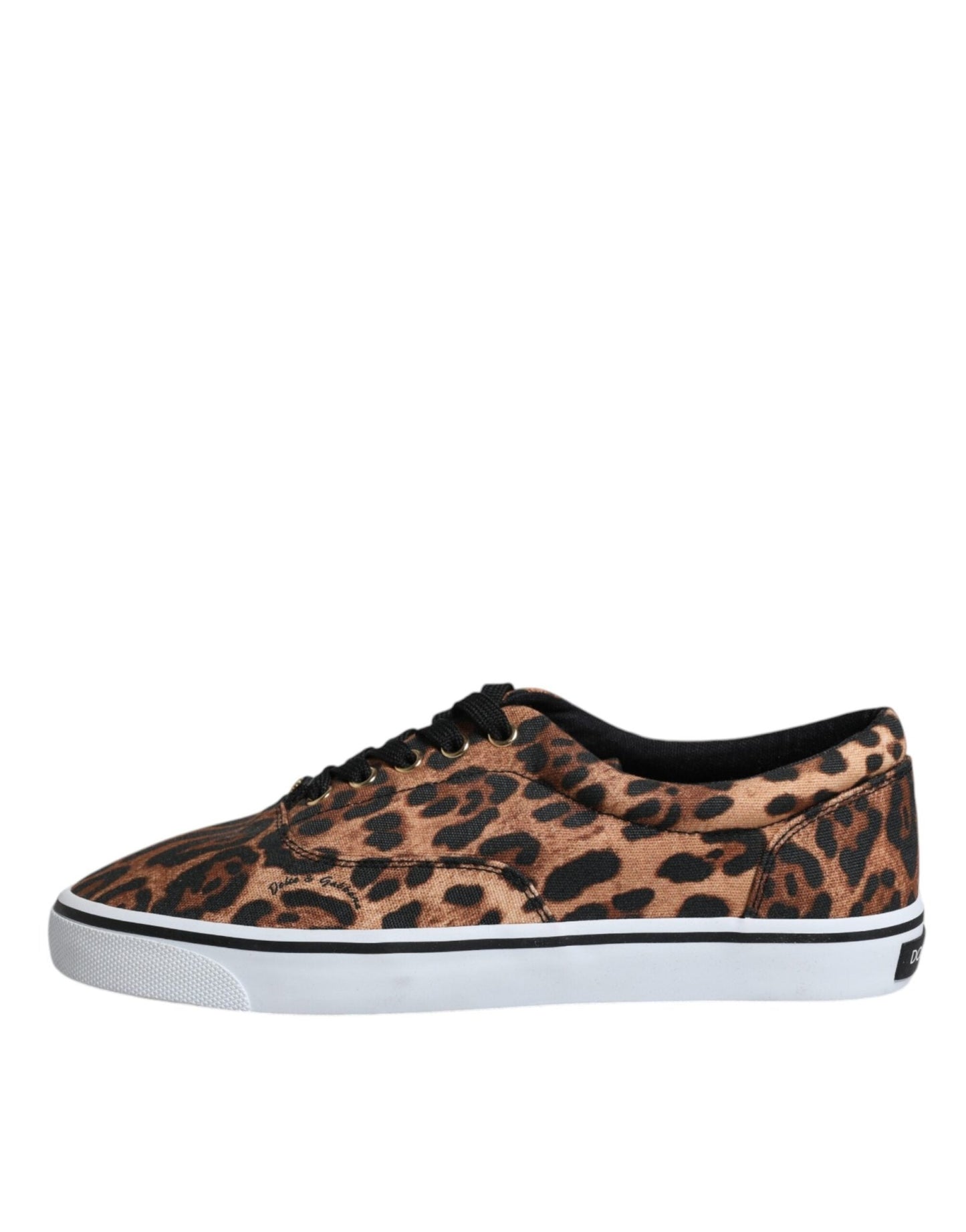 Dolce & Gabbana Brown Leopard Logo Print Cotton Sneakers Shoes - SMARTMARTNZ
