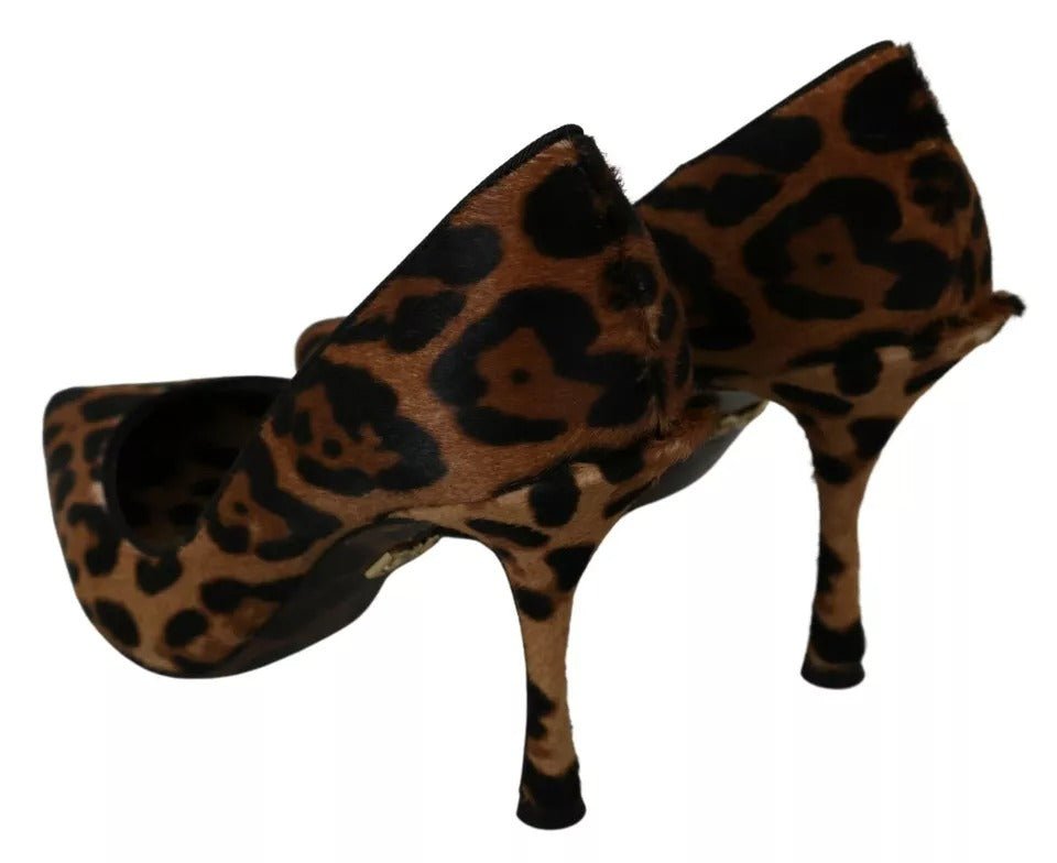 Dolce & Gabbana Brown Leopard Pony Hair Heels Pumps Shoes - SMARTMARTNZ