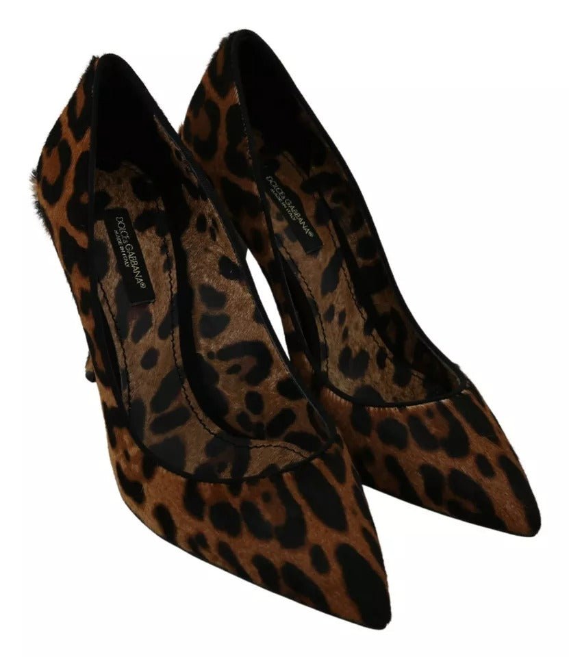 Dolce & Gabbana Brown Leopard Pony Hair Heels Pumps Shoes - SMARTMARTNZ