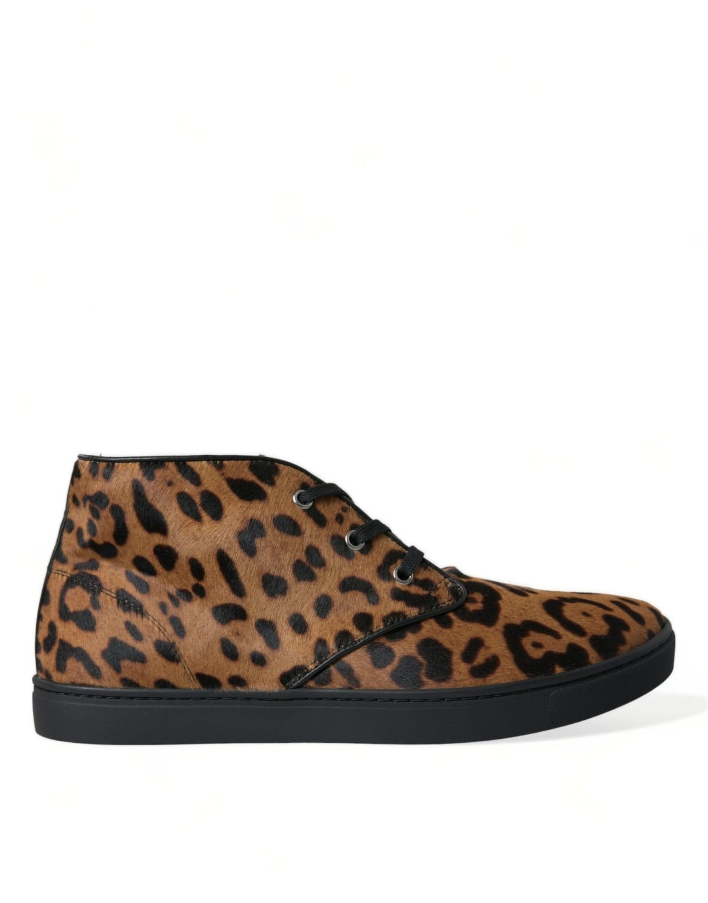Dolce & Gabbana Brown Leopard Pony Hair Leather Sneakers Shoes - SMARTMARTNZ