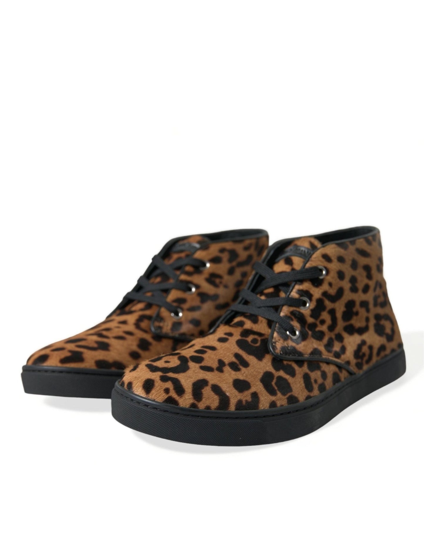 Dolce & Gabbana Brown Leopard Pony Hair Leather Sneakers Shoes - SMARTMARTNZ