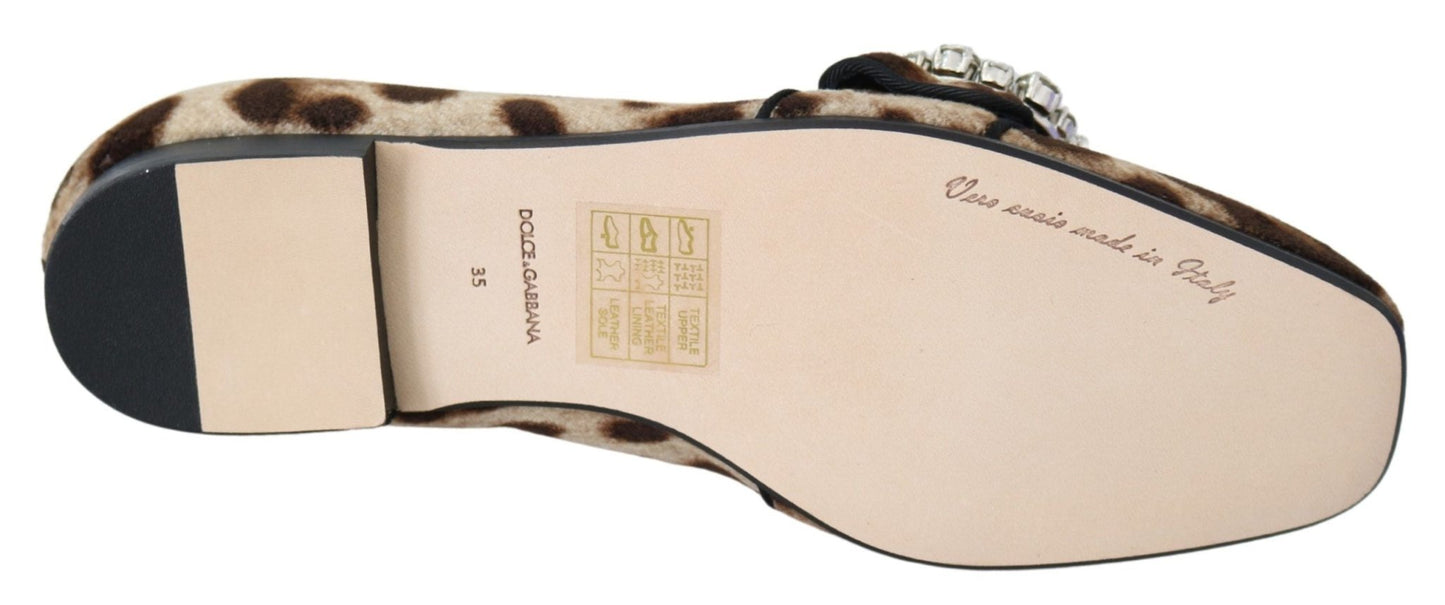 Dolce & Gabbana Brown Leopard Print Crystals Loafers Flats Shoes - SMARTMARTNZ