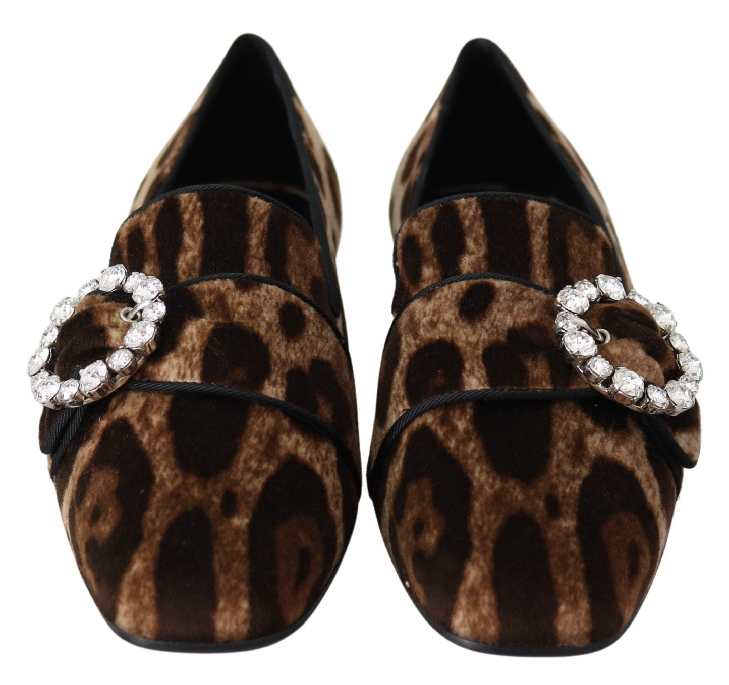 Dolce & Gabbana Brown Leopard Print Crystals Loafers Flats Shoes - SMARTMARTNZ