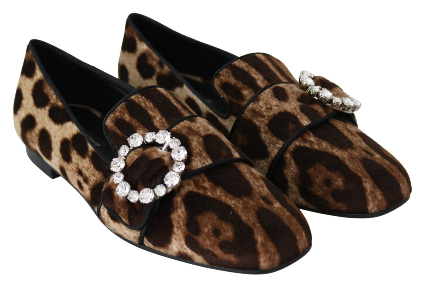 Dolce & Gabbana Brown Leopard Print Crystals Loafers Flats Shoes - SMARTMARTNZ