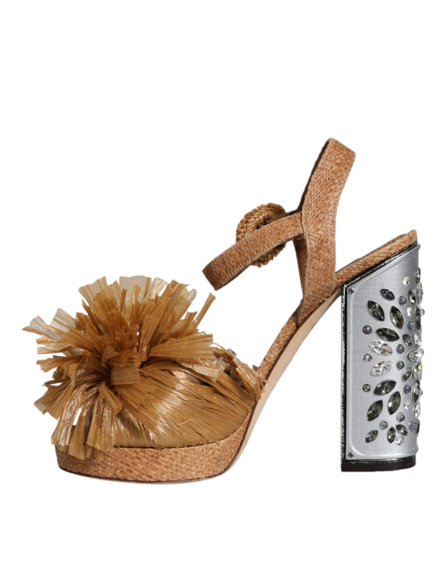 Dolce & Gabbana Brown Raffia Ankle Strap Crystal Sandals Shoes - SMARTMARTNZ