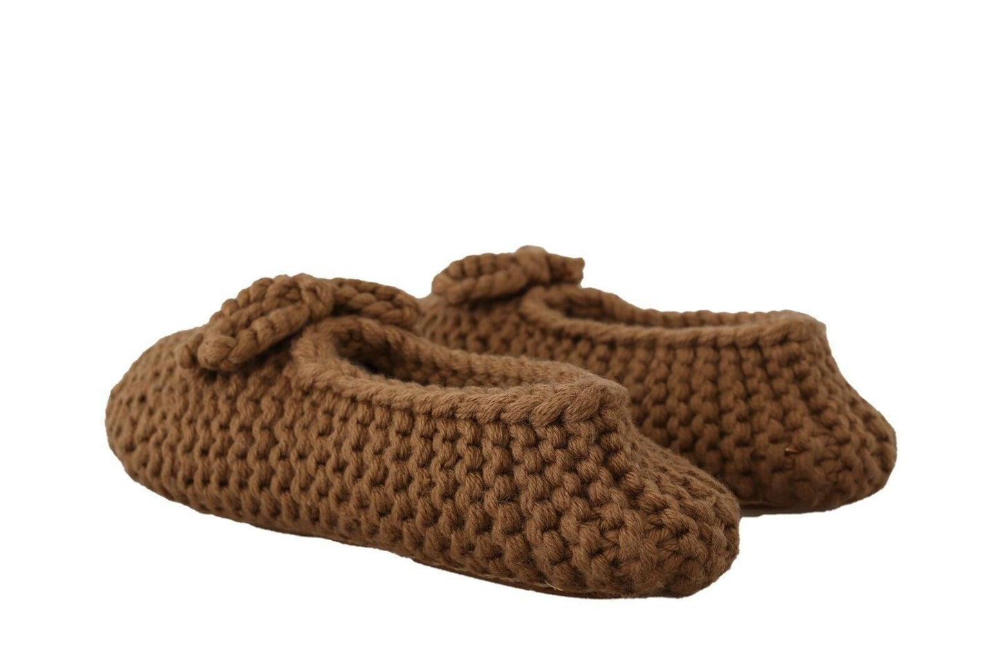 Dolce & Gabbana Brown Slip On Ballerina Flats Wool Knit Shoes - SMARTMARTNZ