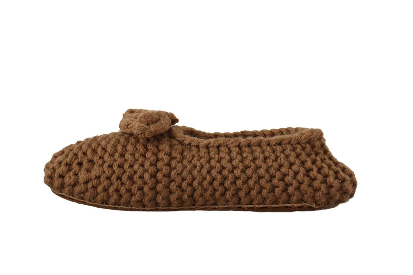 Dolce & Gabbana Brown Slip On Ballerina Flats Wool Knit Shoes - SMARTMARTNZ