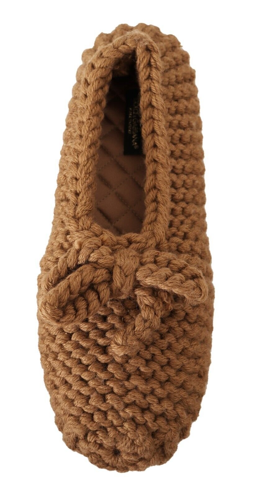 Dolce & Gabbana Brown Slip On Ballerina Flats Wool Knit Shoes - SMARTMARTNZ