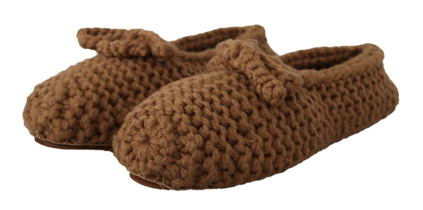 Dolce & Gabbana Brown Slip On Ballerina Flats Wool Knit Shoes - SMARTMARTNZ