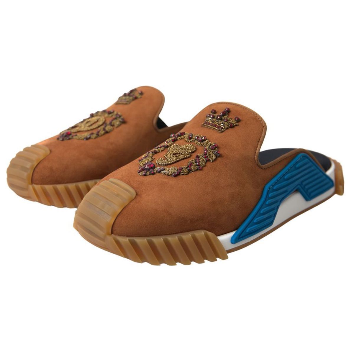 Dolce & Gabbana Brown Suede Crown Logo NS1 Slides Sandals - SMARTMARTNZ