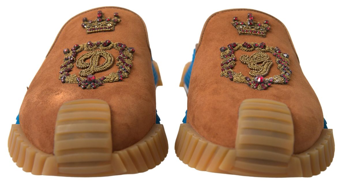 Dolce & Gabbana Brown Suede Crown Logo NS1 Slides Sandals - SMARTMARTNZ