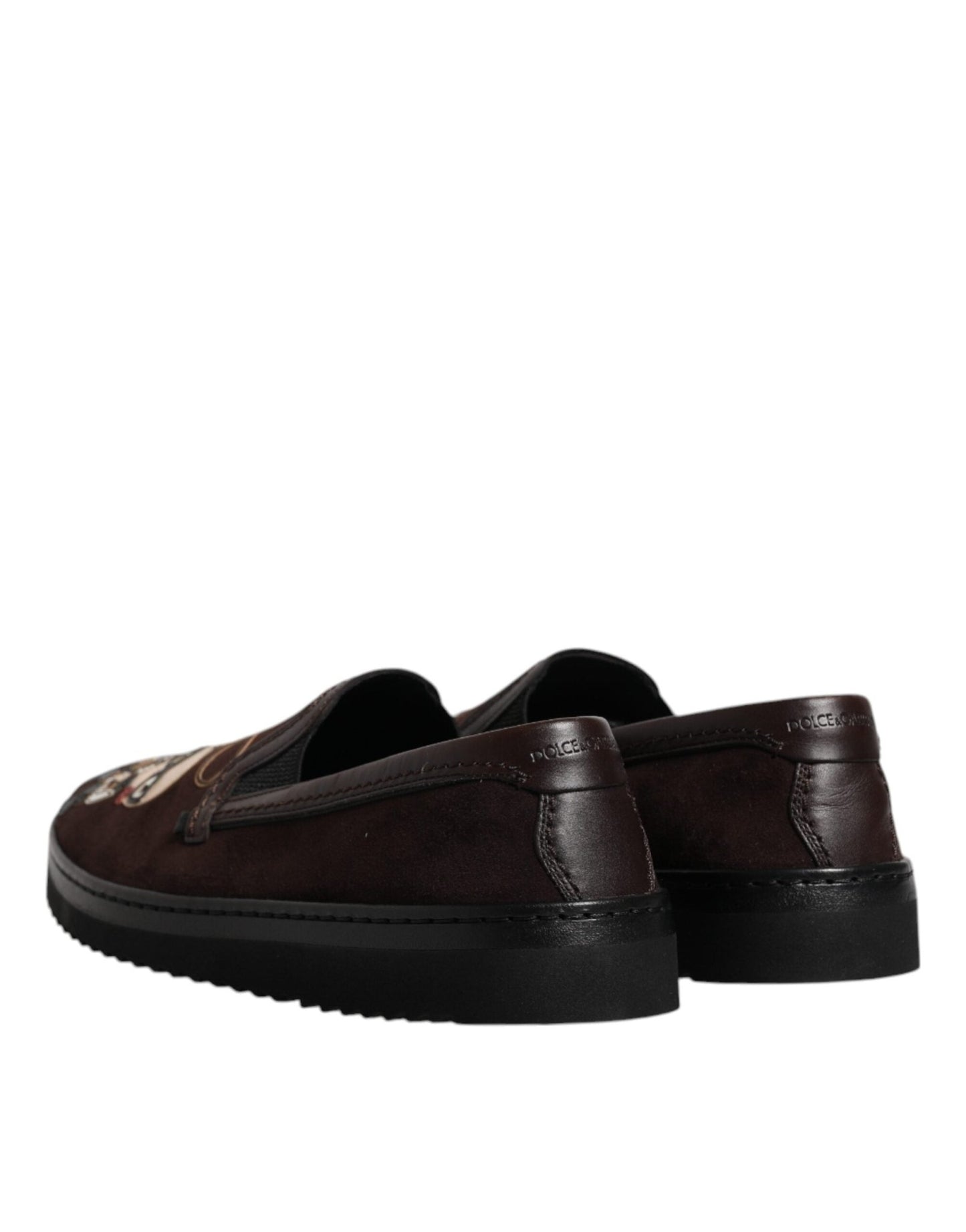 Dolce & Gabbana Brown Suede DG Family Slip On Flats Shoes - SMARTMARTNZ