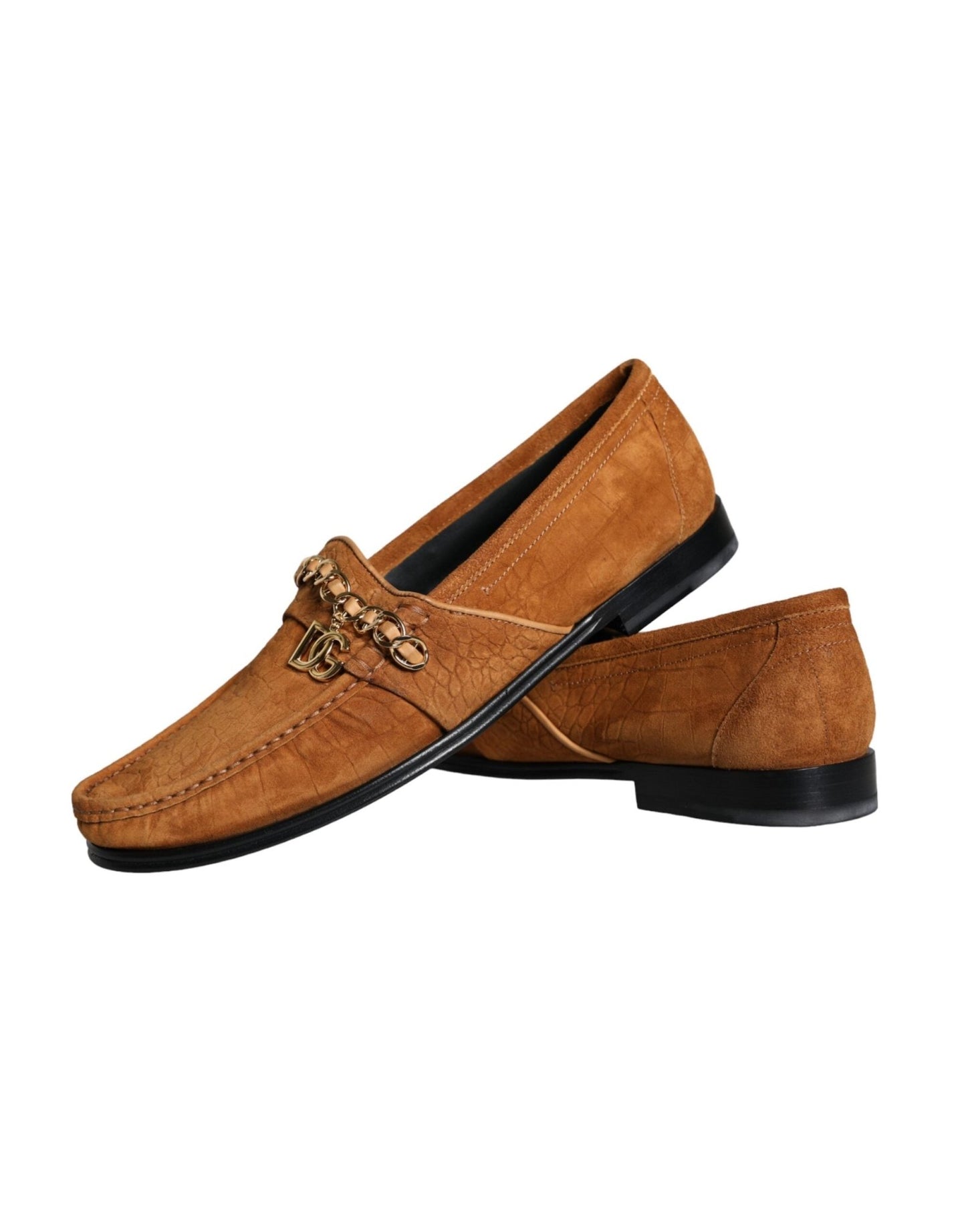 Dolce & Gabbana Brown Velvet Leather Logo Mocassin Slip On Shoes - SMARTMARTNZ