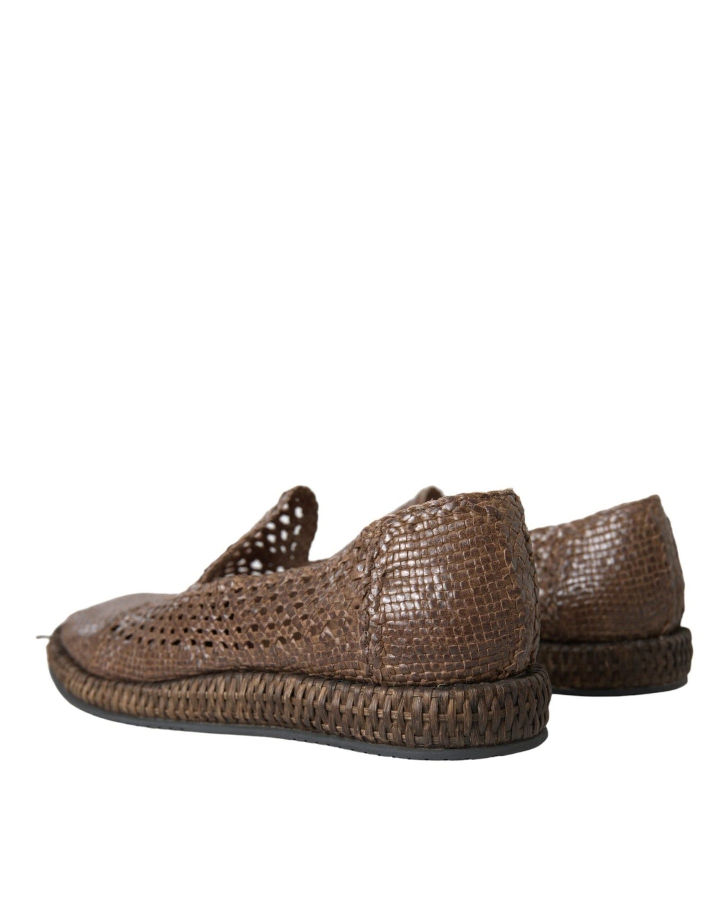 Dolce & Gabbana Brown Woven Leather Loafers Casual Shoes - SMARTMARTNZ