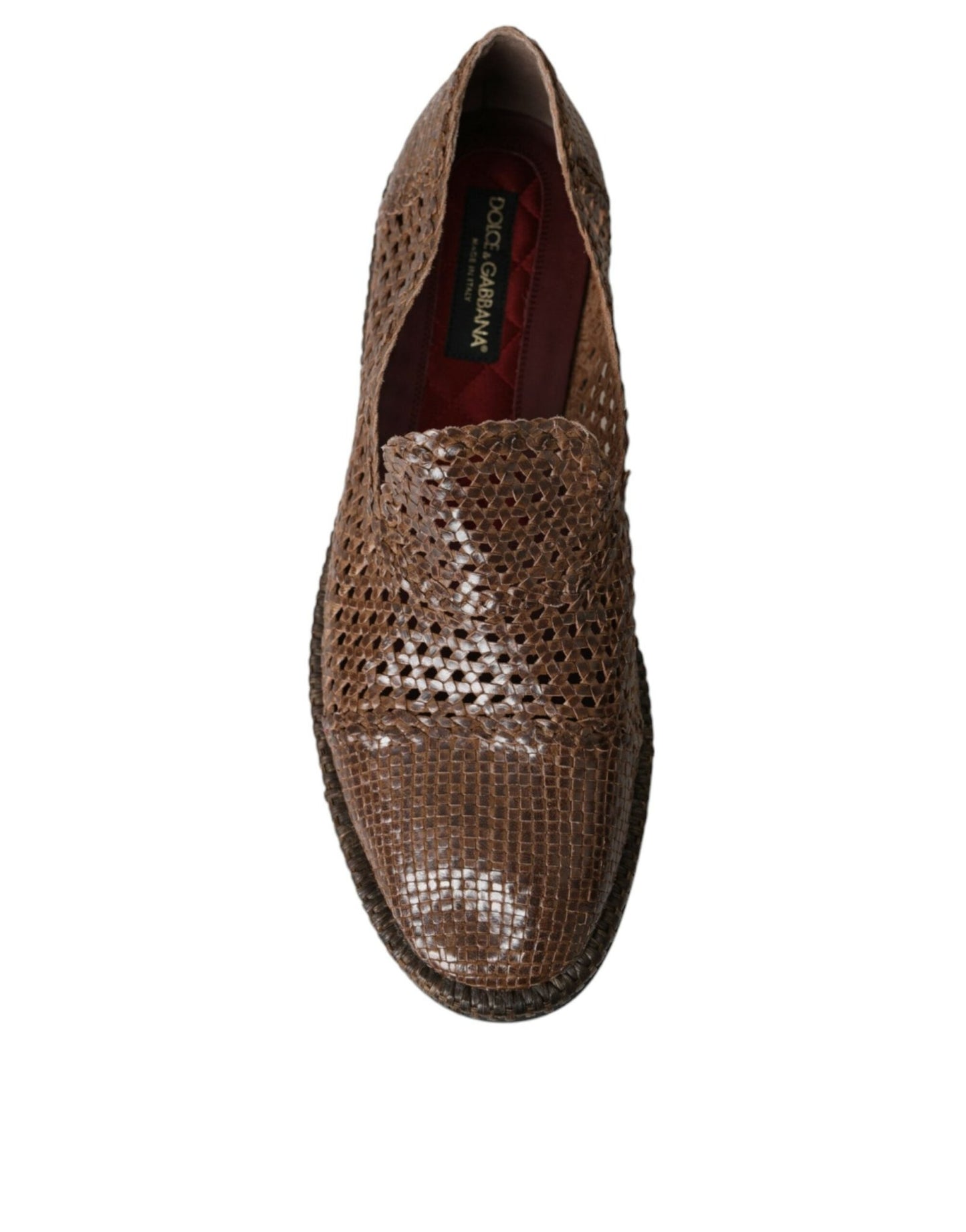 Dolce & Gabbana Brown Woven Leather Loafers Casual Shoes - SMARTMARTNZ