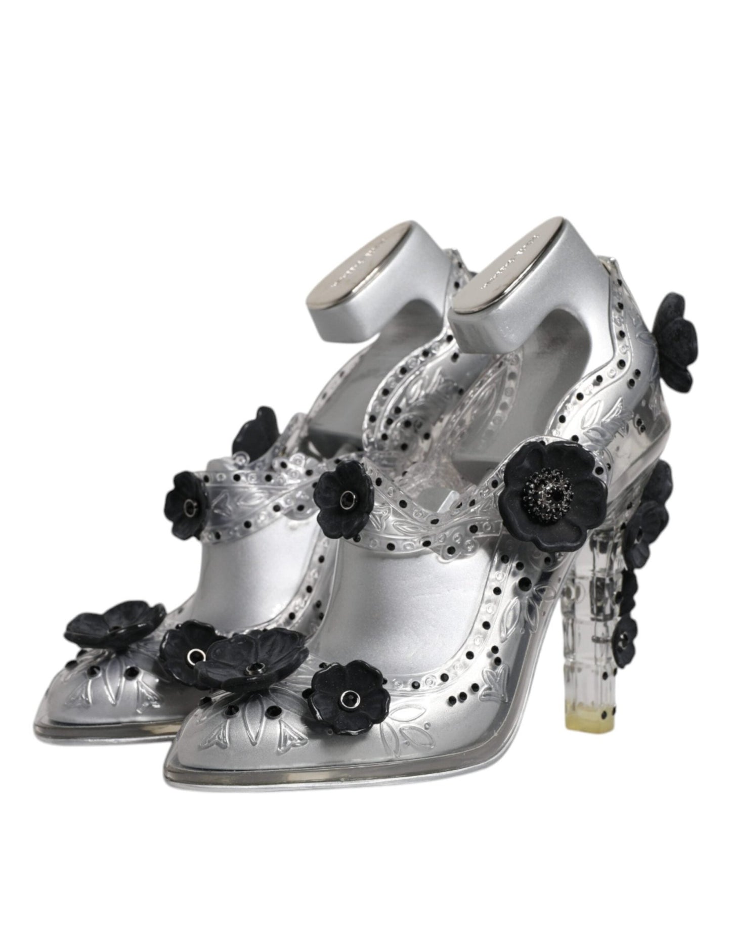 Dolce & Gabbana Clear Floral Crystal CINDERELLA Heels Shoes - SMARTMARTNZ