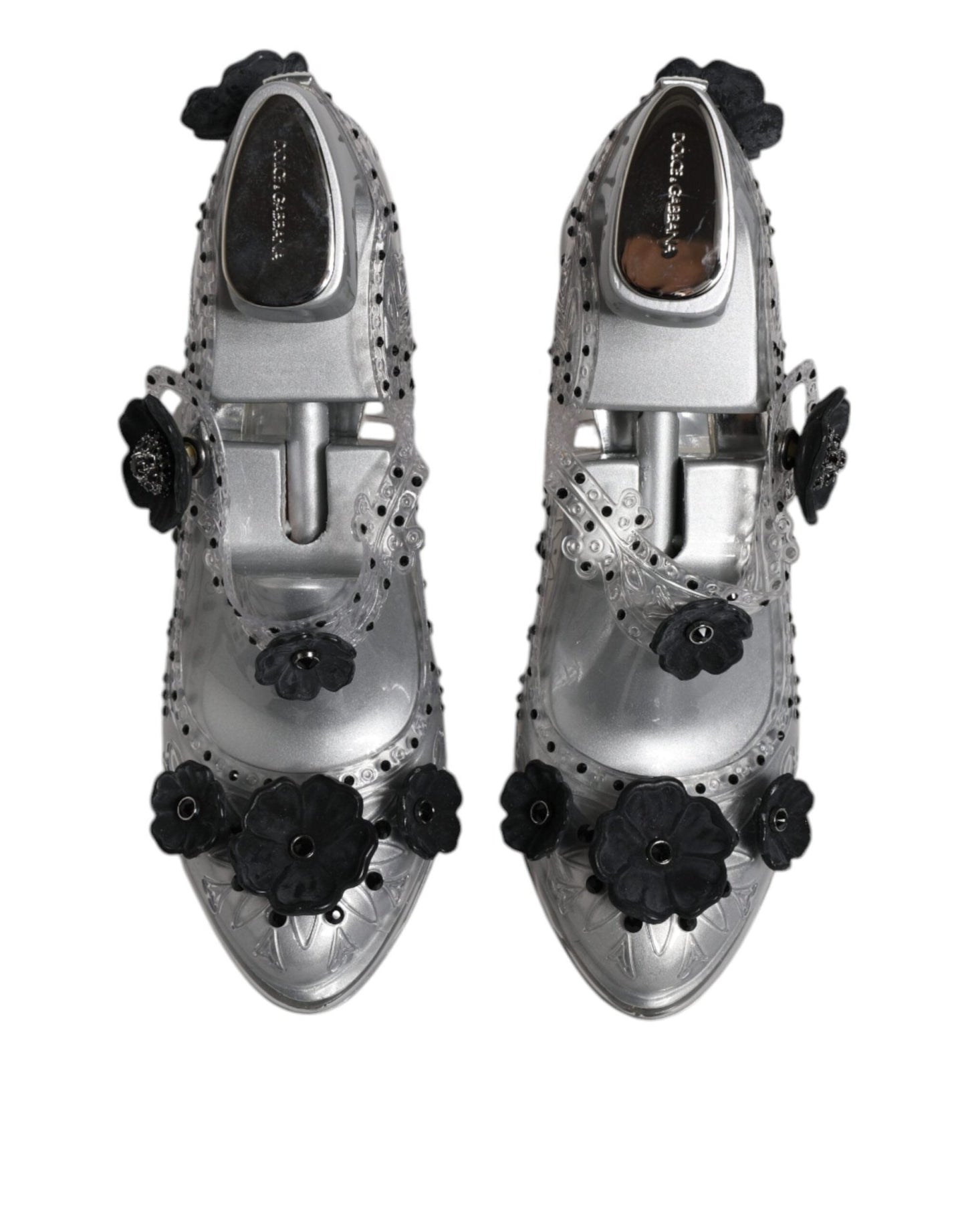Dolce & Gabbana Clear Floral Crystal CINDERELLA Heels Shoes - SMARTMARTNZ