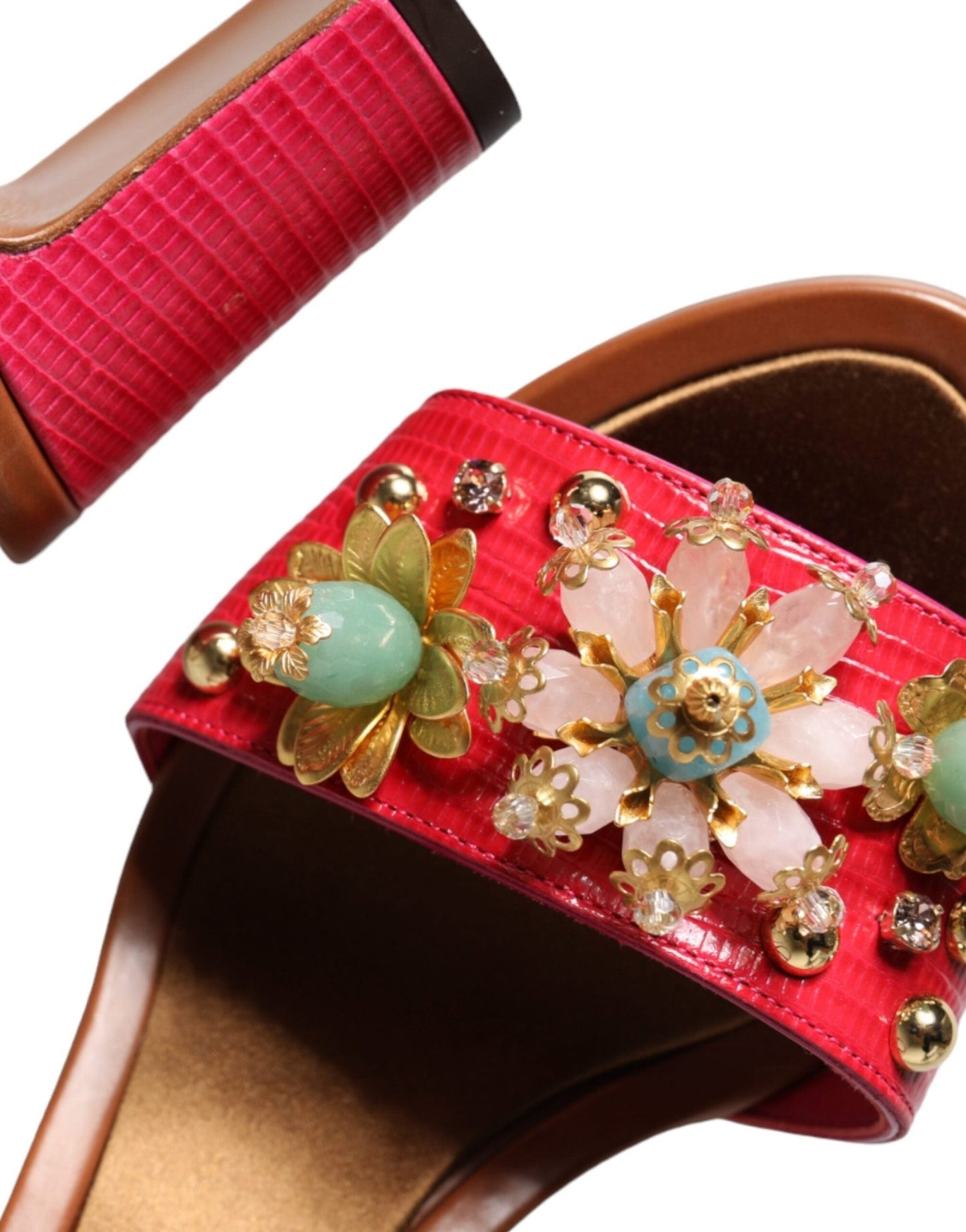 Dolce & Gabbana Fuchsia Leather Embellished Keira Sandals Shoes - SMARTMARTNZ