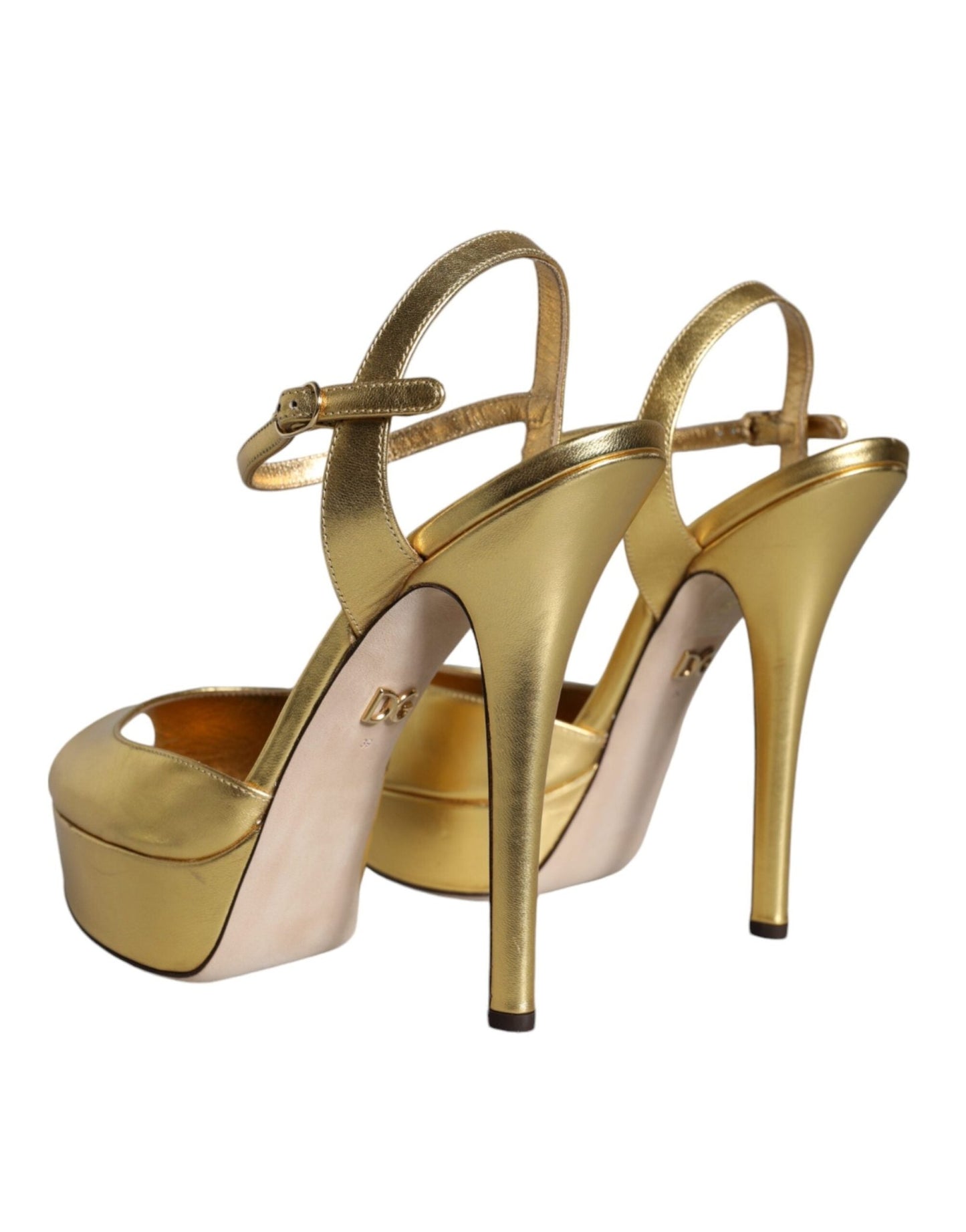 Dolce & Gabbana Gold Bette Leather Heels Sandals Shoes - SMARTMARTNZ