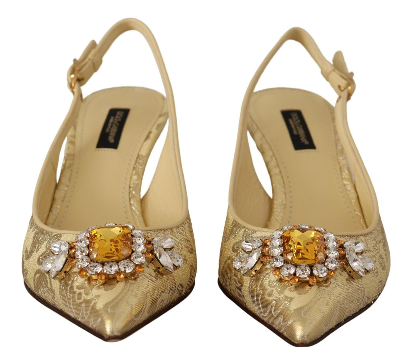 Dolce & Gabbana Gold Crystal Slingbacks Pumps Heels Shoes - SMARTMARTNZ