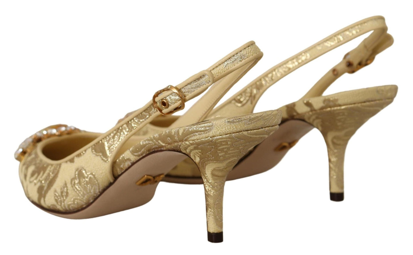 Dolce & Gabbana Gold Crystal Slingbacks Pumps Heels Shoes - SMARTMARTNZ