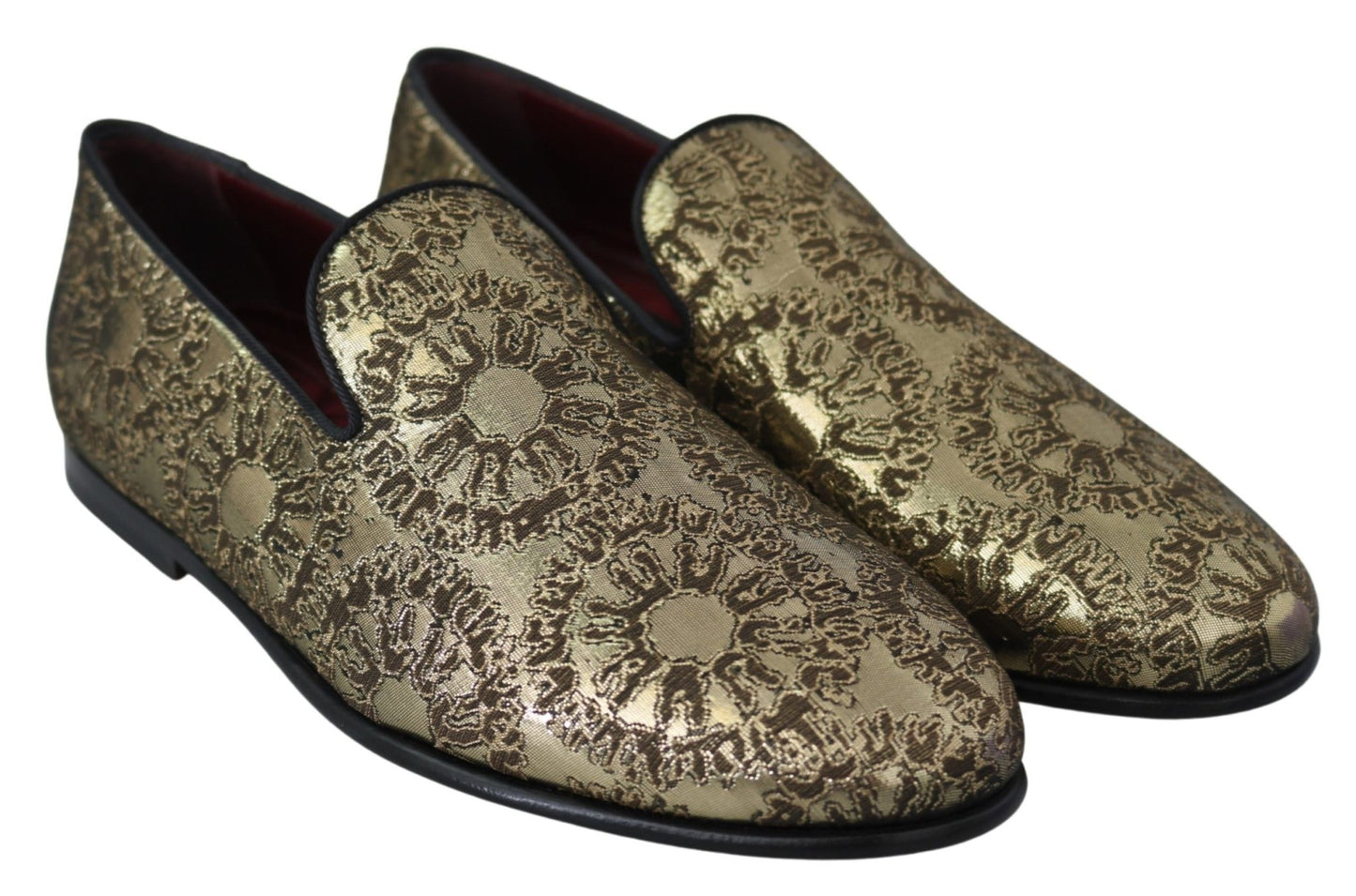 Dolce & Gabbana Gold Jacquard Flats Mens Loafers Shoes - SMARTMARTNZ