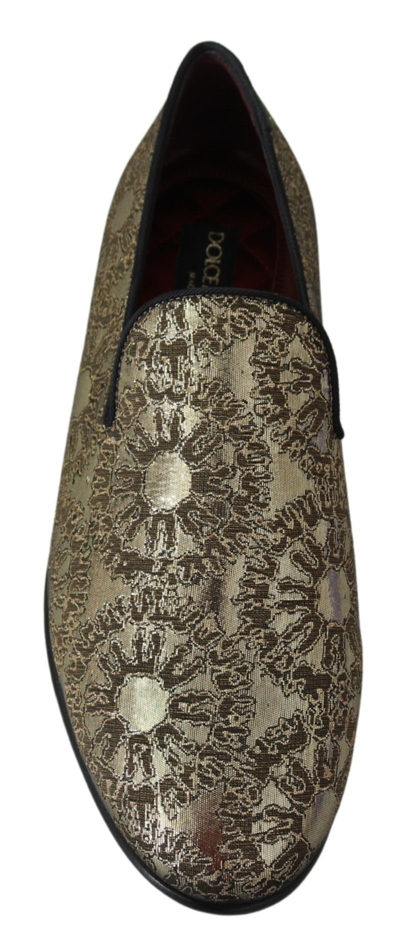 Dolce & Gabbana Gold Jacquard Flats Mens Loafers Shoes - SMARTMARTNZ