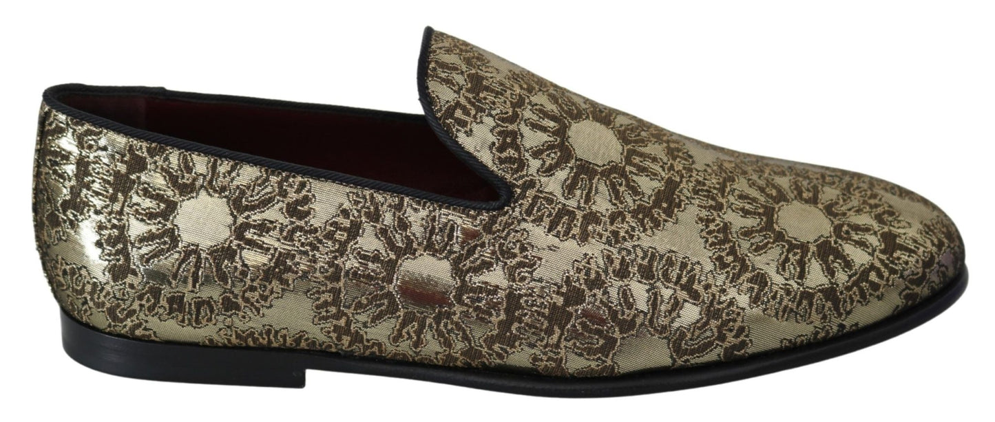 Dolce & Gabbana Gold Jacquard Flats Mens Loafers Shoes - SMARTMARTNZ