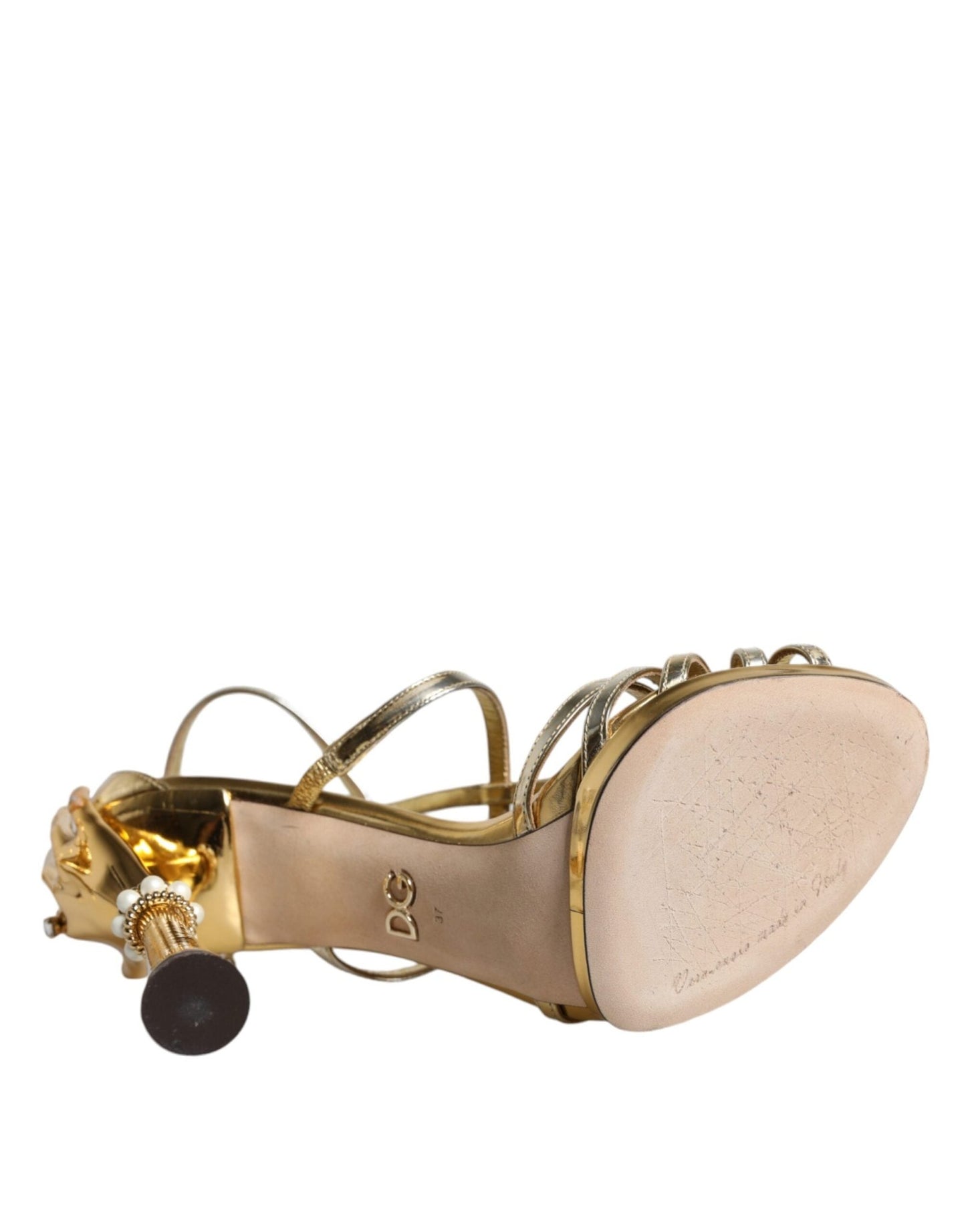 Dolce & Gabbana Gold Leather Baroque Heels Sandals Shoes - SMARTMARTNZ