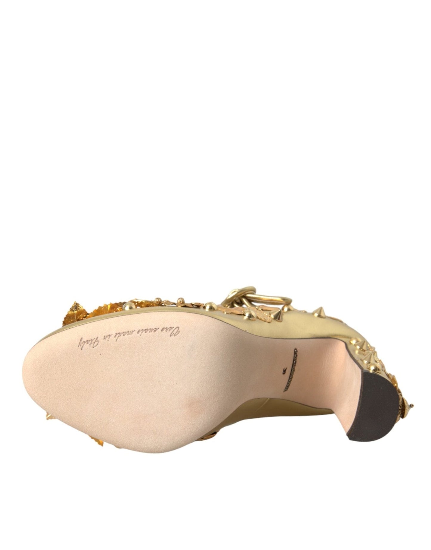 Dolce & Gabbana Gold Leather Crystal Mary Janes Pumps Shoes - SMARTMARTNZ