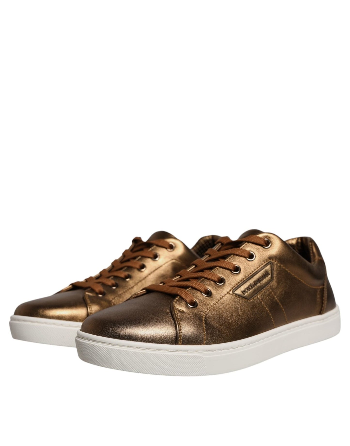 Dolce & Gabbana Gold Leather Logo London Men Sneaker Shoes - SMARTMARTNZ