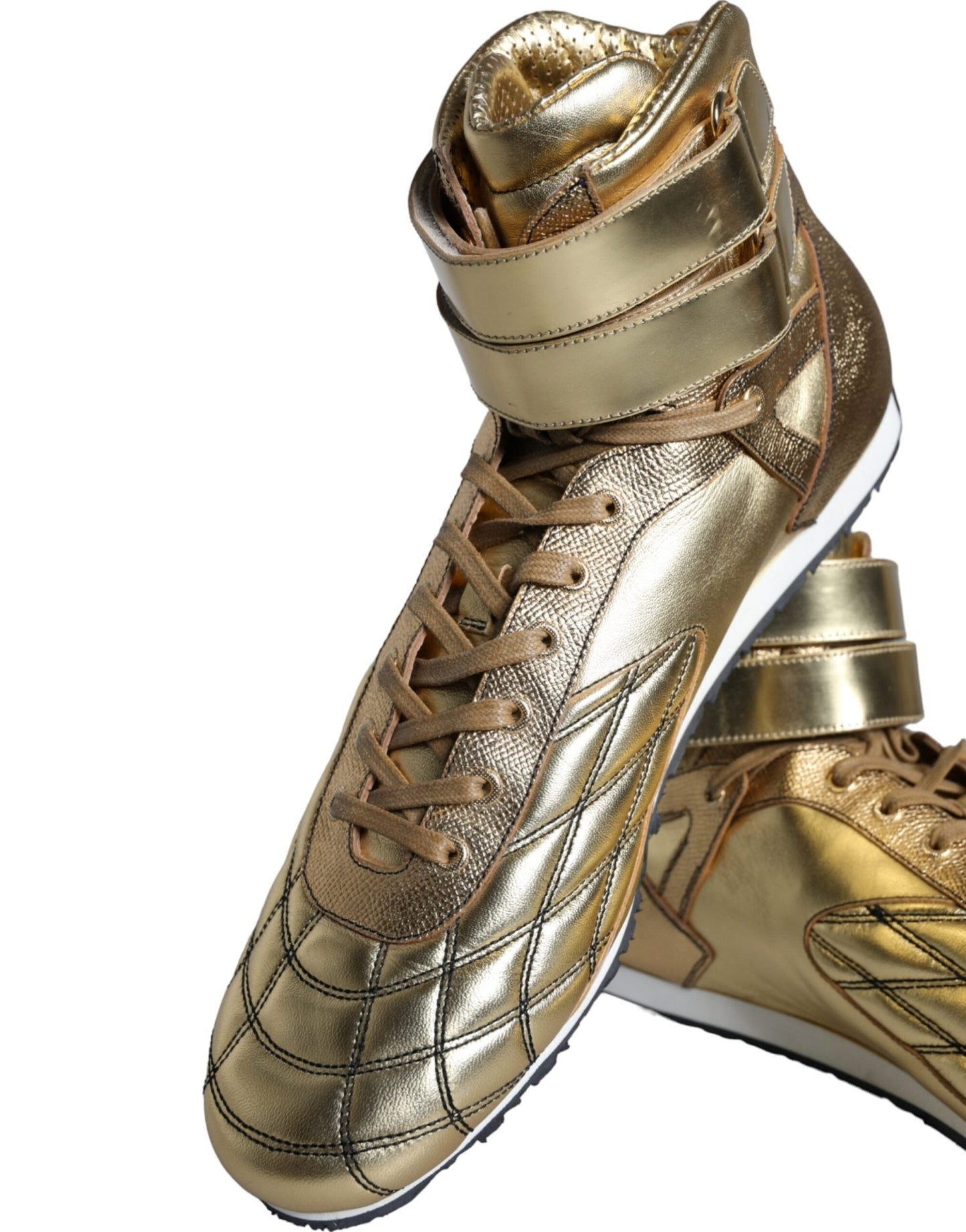 Dolce & Gabbana Gold Leather Sartoria High Top Sneakers Shoes - SMARTMARTNZ