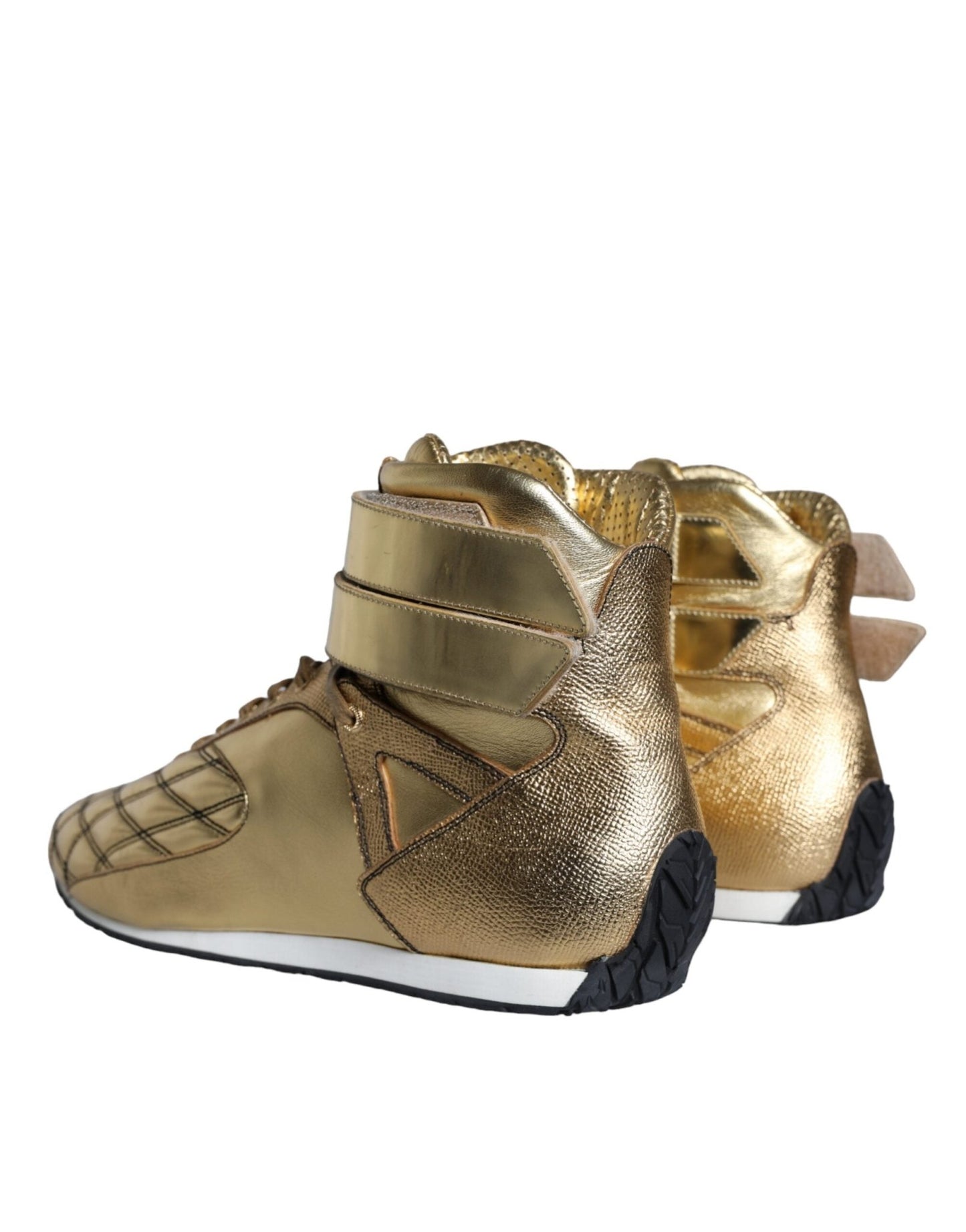 Dolce & Gabbana Gold Leather Sartoria High Top Sneakers Shoes - SMARTMARTNZ