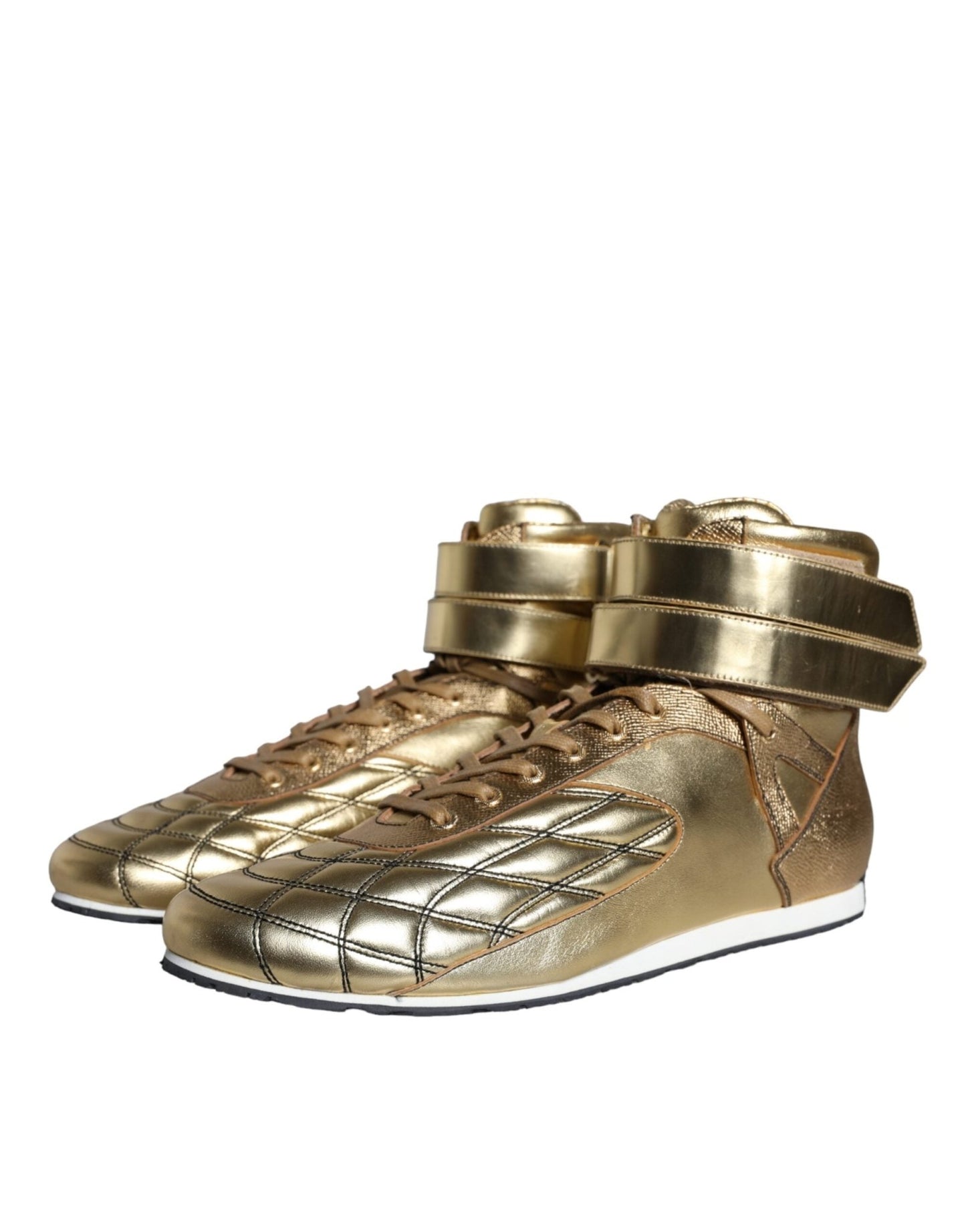 Dolce & Gabbana Gold Leather Sartoria High Top Sneakers Shoes - SMARTMARTNZ