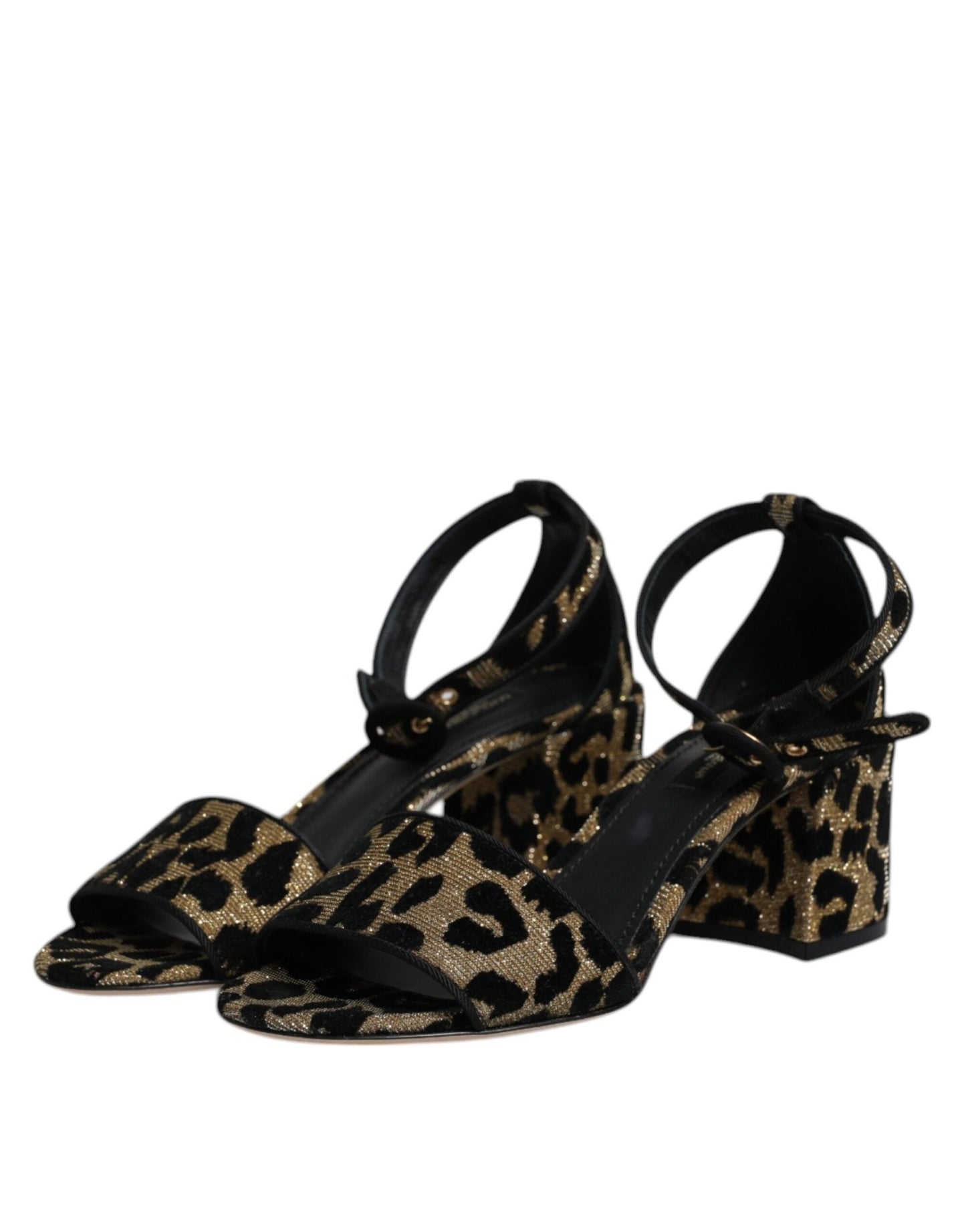 Dolce & Gabbana Gold Leopard Lurex Ankle Strap Heels Sandals Shoes - SMARTMARTNZ